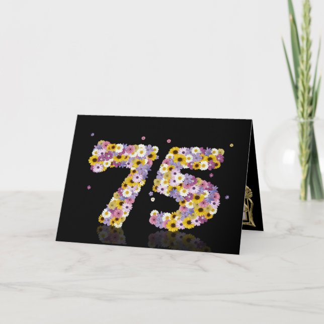 Carte de 75e anniversaire avec lettres fleuries (Devant)