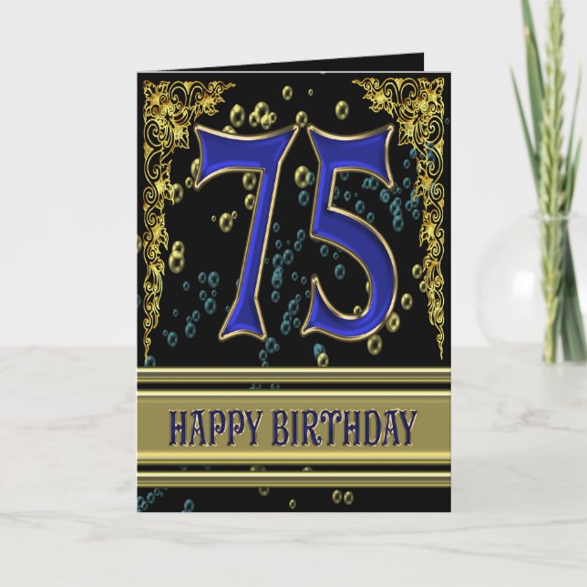 Carte de 75ème anniversaire avec or et bulles (Devant)