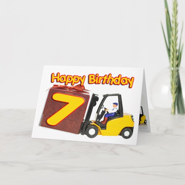 Carte de 7e anniversaire avec chariot élévateur à  (Devant)