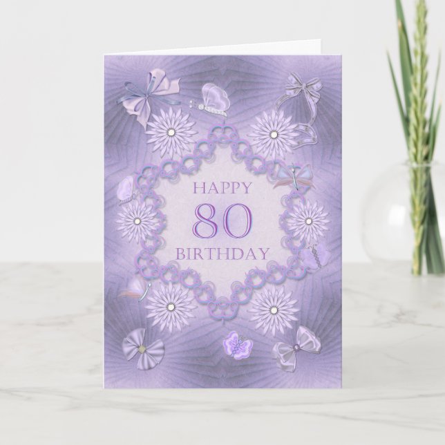 Carte de 80ème anniversaire avec fleurs de lavande (Devant)