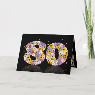 Carte de 80ème anniversaire avec lettres fleuries
