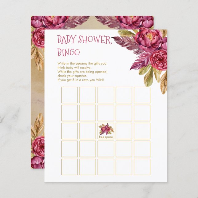 Carte de Baby shower Boho Fuchsia Peony Blooms (Devant / Derrière)