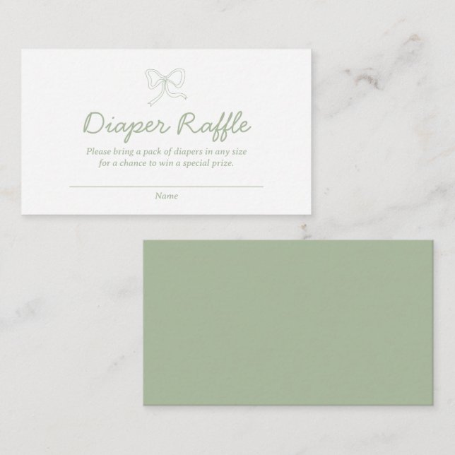 Carte de Baby shower Boho Sage Green Diaper Raffle (Devant / Derrière)