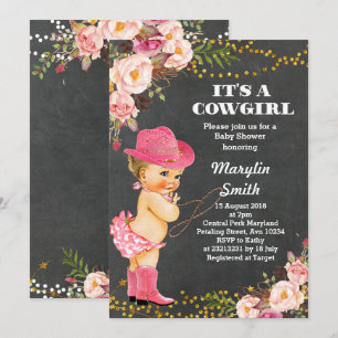Carte de Baby shower Chalkboard Rustic Cowgirl
