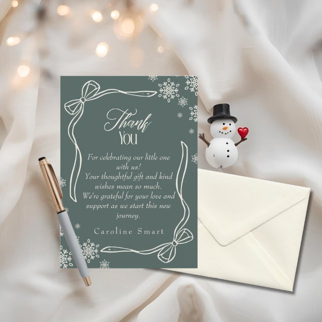 Carte de Baby shower Coquette vert Merci (Winter Coquette green Thank You Baby Shower Card)