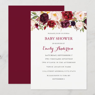 Carte de Baby-Shower d'Automne aux Fleurs Rouges d