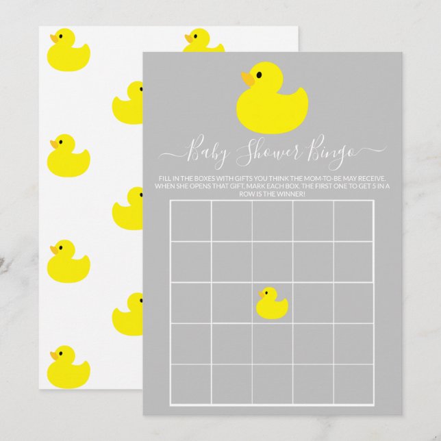 Carte de Baby shower de canard en caoutchouc jaune (Devant / Derrière)