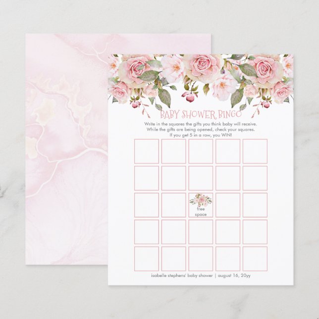 Carte de Baby shower de fleurs rose (Devant / Derrière)