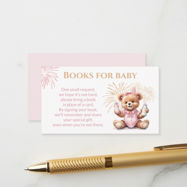 Carte de Baby shower de la nouvelle année Pink Bea (Devant/Arrière en situation)