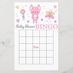 Carte de baby shower de lapin rose