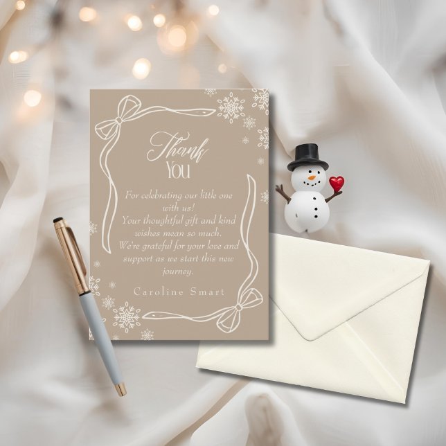 Carte de Baby shower de Merci taupe Coquette hiver (Winter Coquette taupe Thank You Baby Shower)