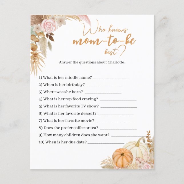 Carte de Baby shower de petit Citrouille Boho (Devant)