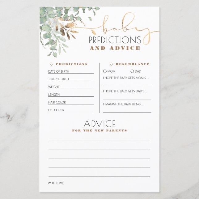 Carte de Baby shower de prédictions et conseils po (Devant)