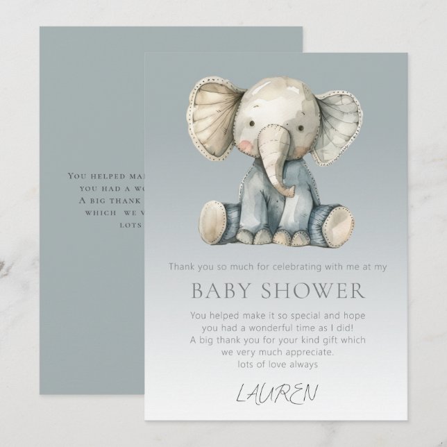 Carte de Baby shower Eléphant Budget Cute (Devant / Derrière)
