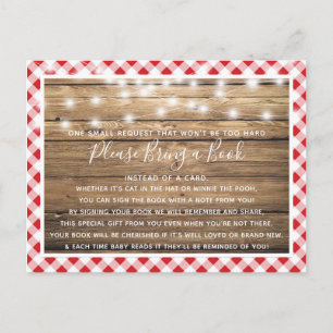 Carte de Baby shower en bois rustique En vichy rou