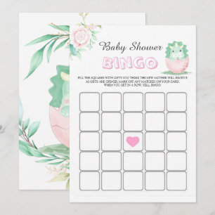 Carte de Baby shower Green Pink Dinosaur