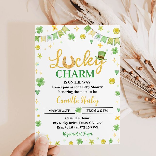 Carte de Baby shower Lucky One Green Four Leaf Clo (Créateur téléchargé)