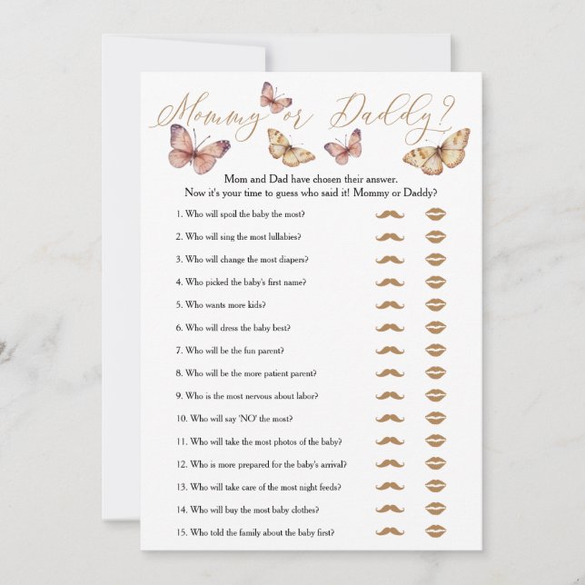 Carte de Baby shower papillon maman ou papa (Devant)
