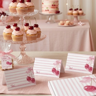 Carte de Baby Shower Rétro avec Cerise Rose sur le