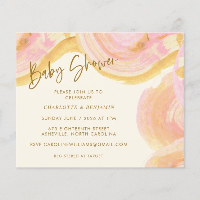 Carte de Baby shower rose Abstrait de peinture bud (Devant)