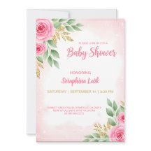 Carte de Baby Shower Rose Editable pour Filles