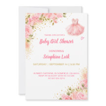 Carte de Baby Shower Rose pour Filles Editable