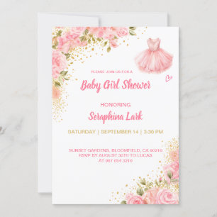 Carte de Baby Shower Rose pour Filles Editable