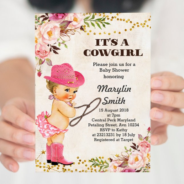 Carte de Baby shower Rustique White Cowgirl (Créateur téléchargé)
