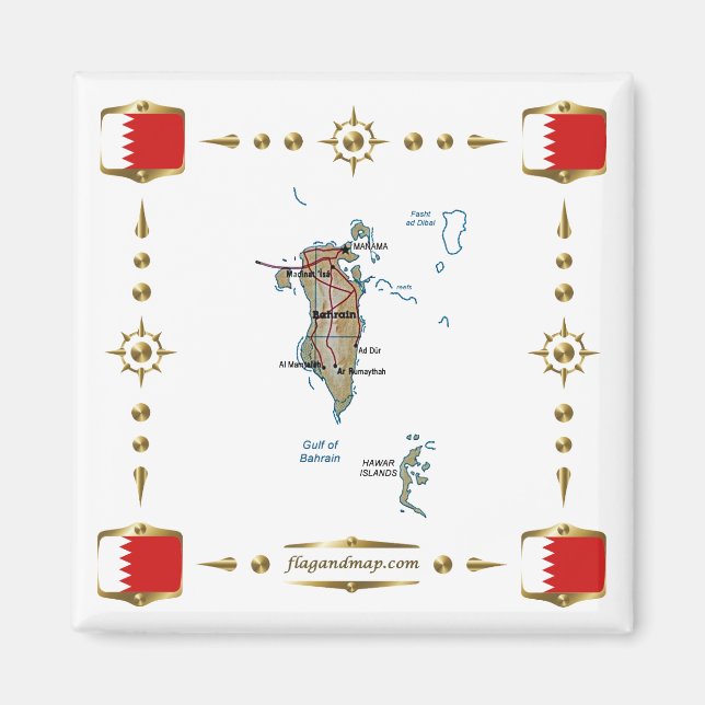Carte de Bahreïn + Magnet des drapeaux (Devant)