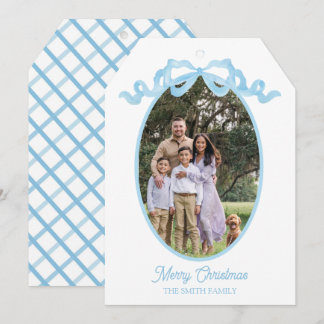 Carte de balise Blue Ribbon Watercolor Holiday