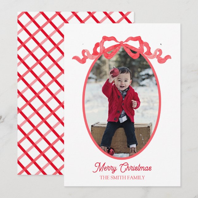 Carte de balise Red Ribbon Watercolor Holiday (Devant / Derrière)