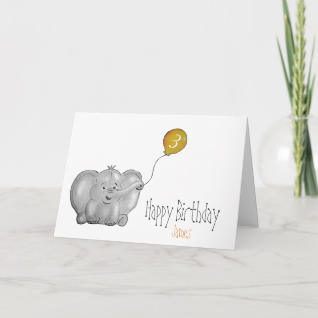 Carte de ballon jaune d'éléphant de 3e ou de tout  (Devant)