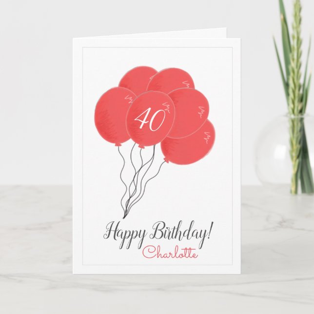 Carte de ballon rose à 40e anniversaire (Devant)