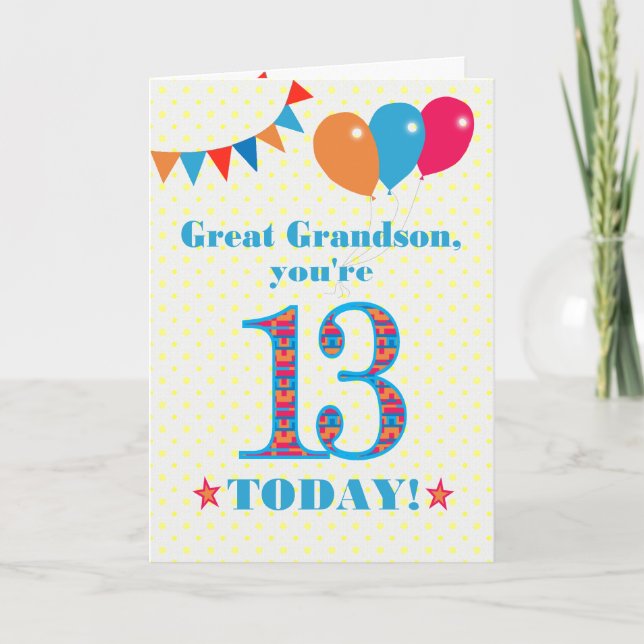 Carte de ballons à bascule Great Grandson 13e anni (Devant)