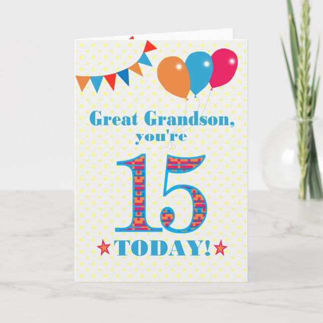 Carte de ballons à bascule Great Grandson 15e anni (Devant)