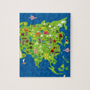 Carte de bande dessinée de puzzle de l'Asie