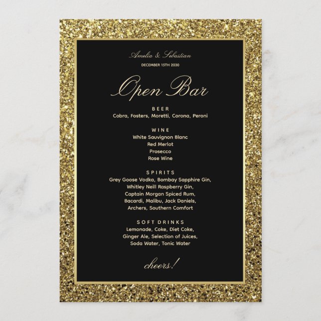 Carte de bar ouvert pour mariage élégant (Devant)