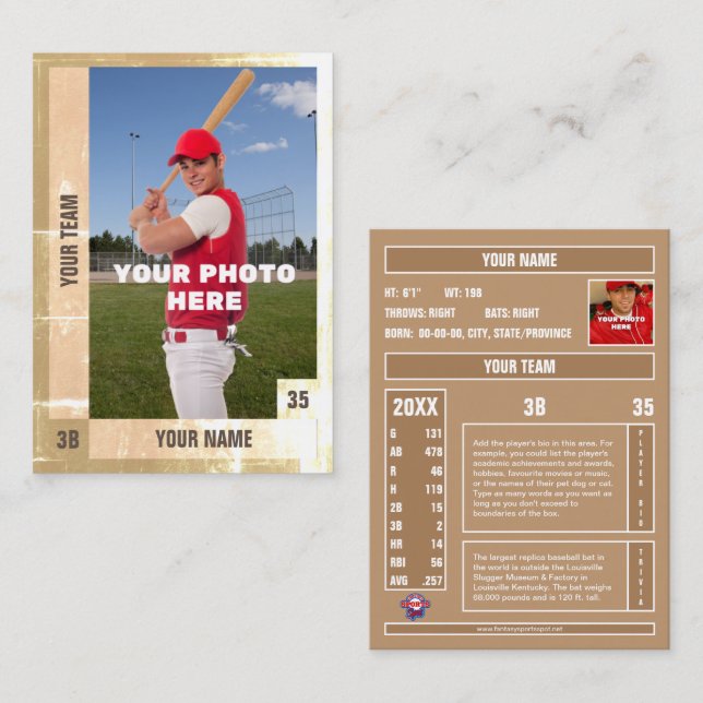 Carte de baseball en détresse - Statistiques perso (Devant / Derrière)