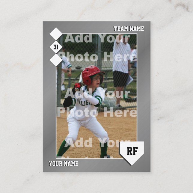Carte de baseball gris - Statistiques personnalisé (Devant)