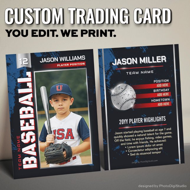 Carte de baseball personnalisée, carte de joueur r (Custom Baseball Trading Card, USA Power Player Card )