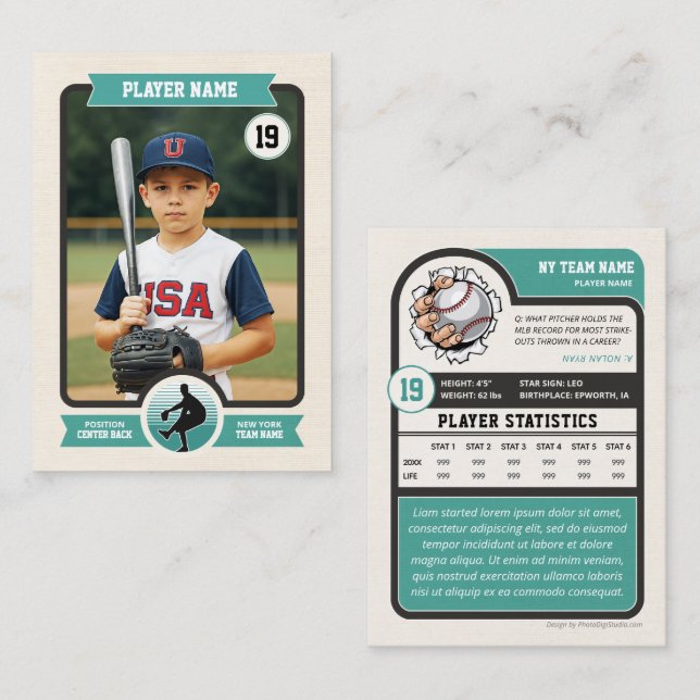 Carte de baseball personnalisée, carte de joueur V (Devant / Derrière)