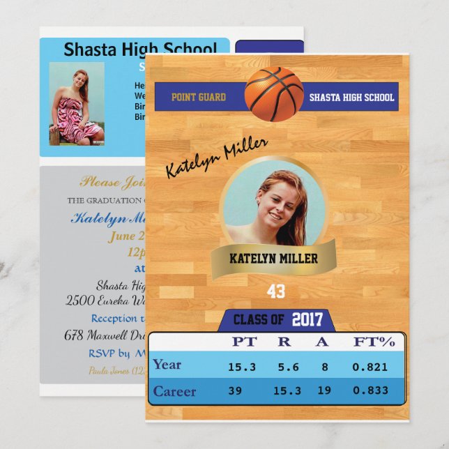Carte de basket-ball W/ Statistiques Invitations G (Devant / Derrière)