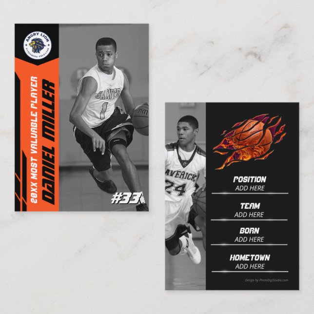 Carte de basketball orange MVP (Devant / Derrière)