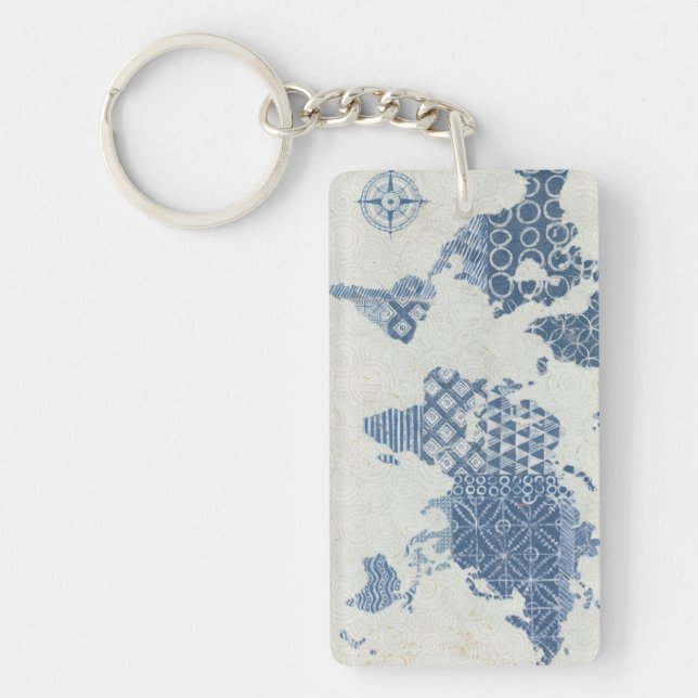 Carte de batik de bleu d'indigo du monde (Devant)