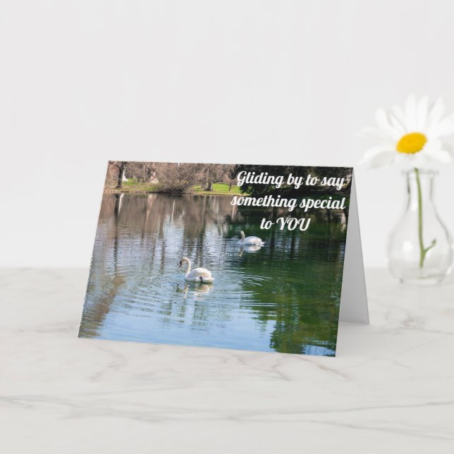 CARTE DE BEAUX SWANS ENVOYENT DE BEAUX **SOUHAITS D'ANNI (Petite plante)