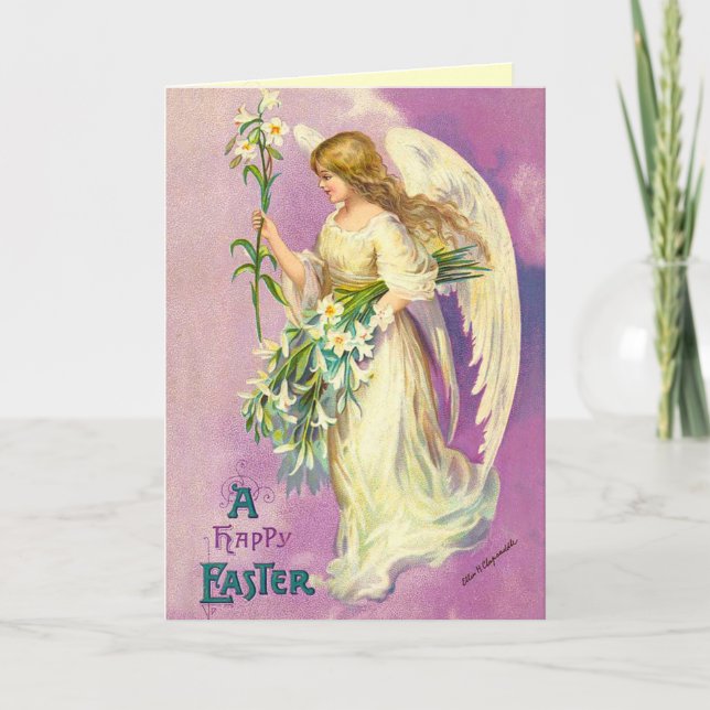 Carte de Bénédiction de l'ange vintage de Pâques (Devant)