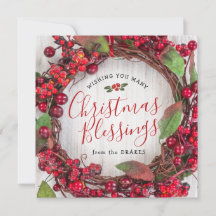 Carte de Bénédiction de Noël avec couronne Holly