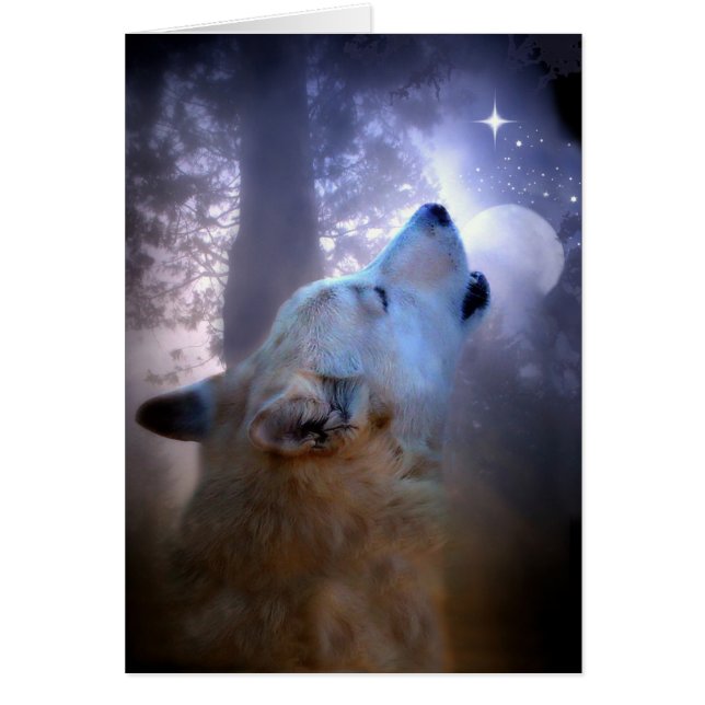 Carte de bénédiction du loup et de la lune d'hiver (Devant)