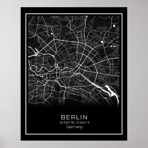 Carte de Berlin - Berlin Carte noire Poster