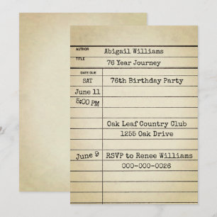 Carte de bibliothèque ancienne pour fête d'anniver